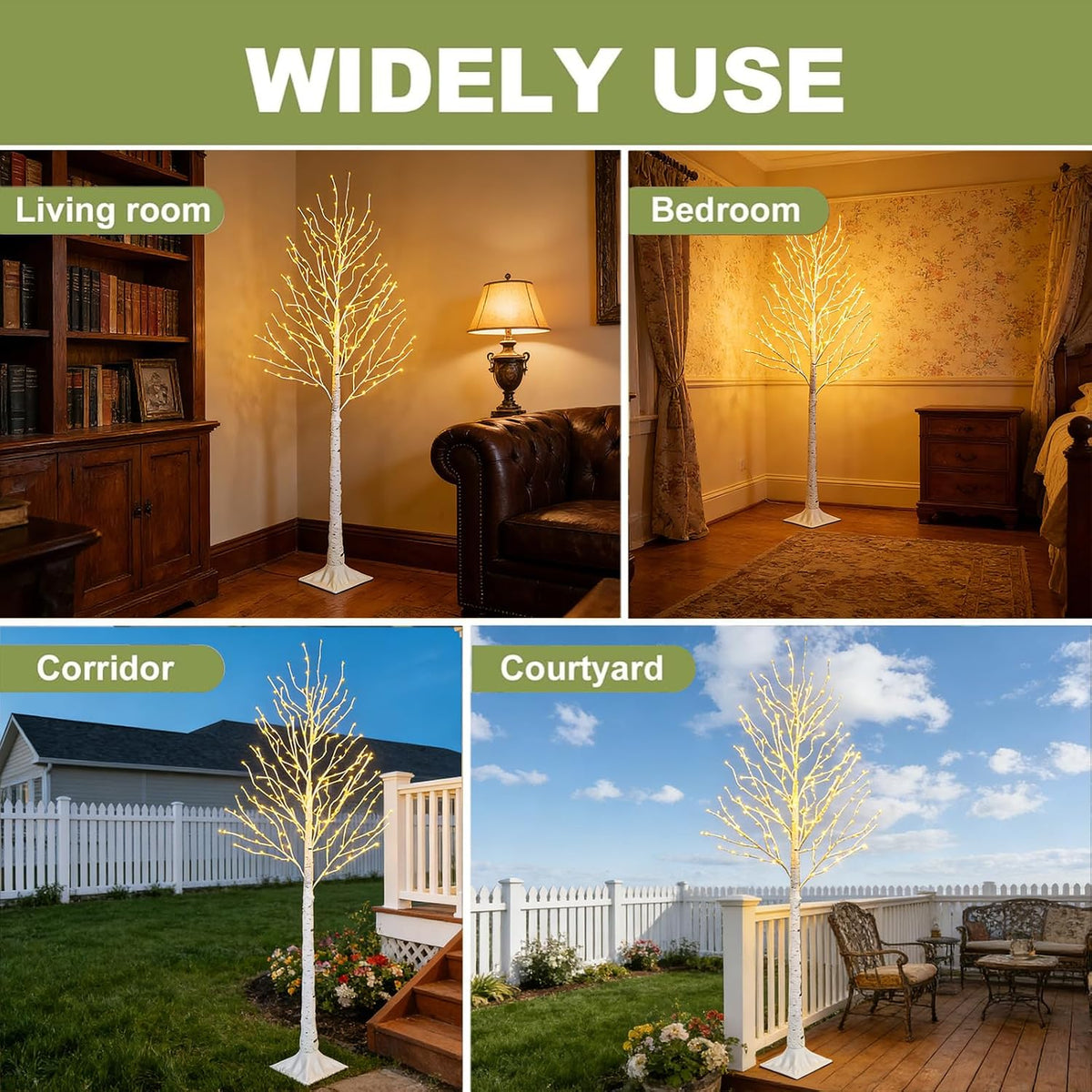 6ft lighted birch tree, 260 led plug-in fairy, side view