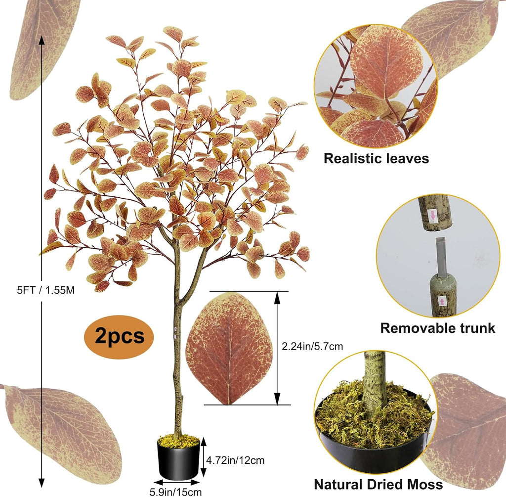 5ft fall trees 2pcs autumn eucalyptus artificial tree shown in use