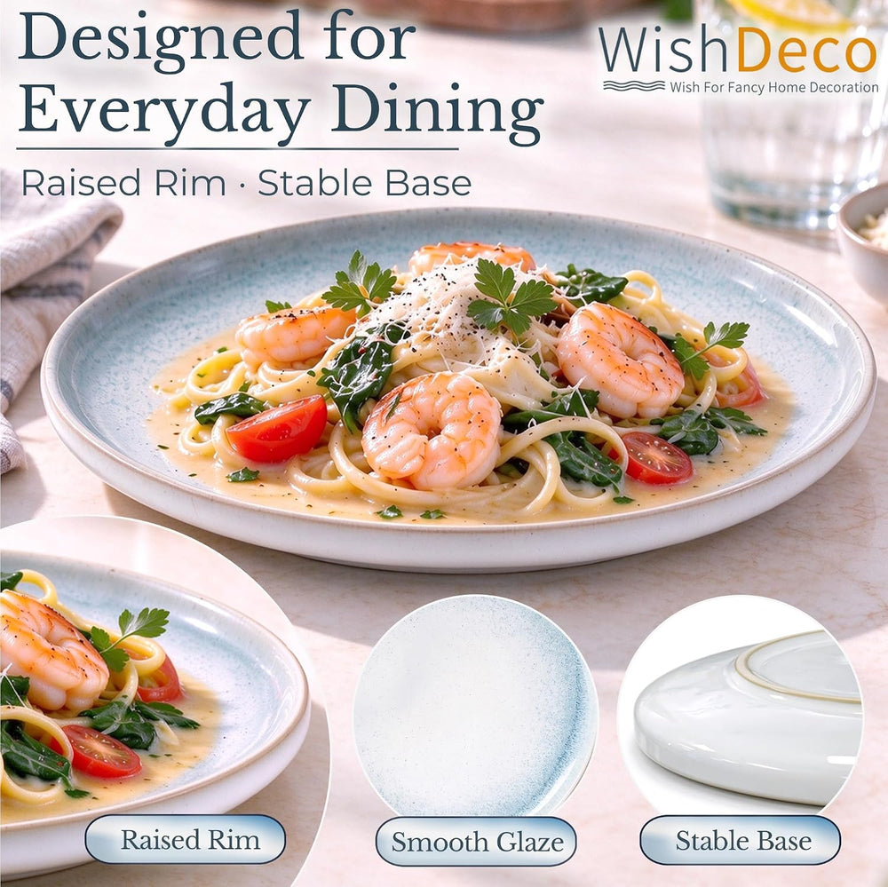 WishDeco Ceramic Dinner Plates Set of 6, Modern Blue Salad Plates 9 inch