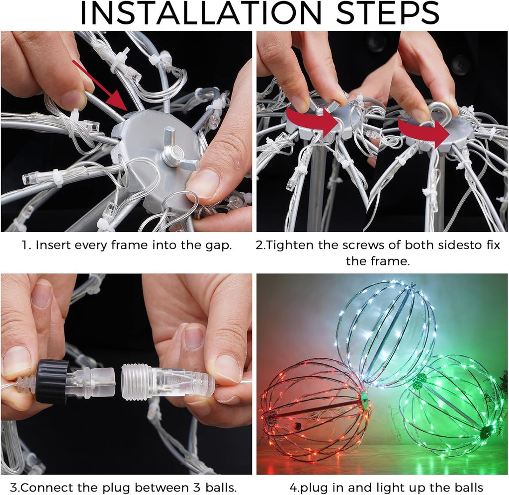 christmas light balls outdoor, foldable hanging holiday decor, front angle view
