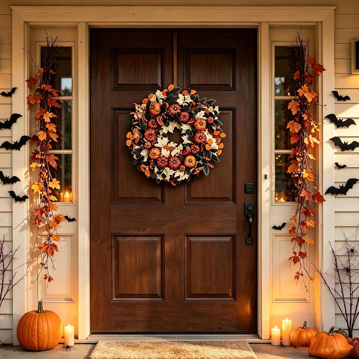 24" fall pumpkin wreath artificial halloween wreath for showing dimensions