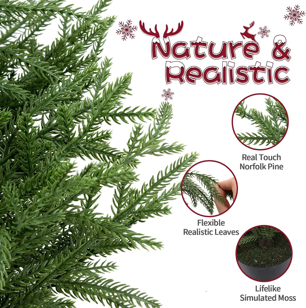 4FT Prelit Norfolk Pine Christmas Tree Real Touch Artificial Cedar Tree with ...