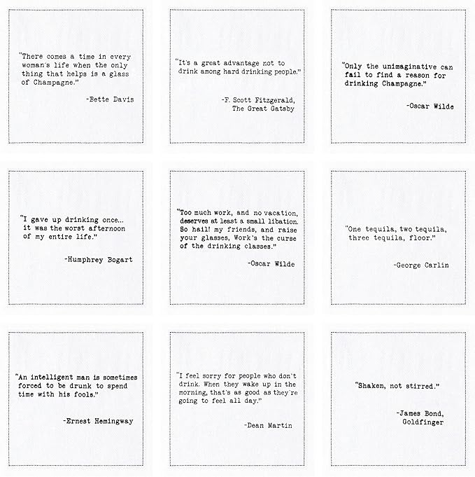 Five Star Napkins Literary Bar Quotes White Cotton Cocktail Napkins, Beverage Napkins, Bar Napkins, Cloth Napkins, Party Napkins, Holidays, Weddings, Birthdays, Disposable, 4.5" x 4.5"- (50x)