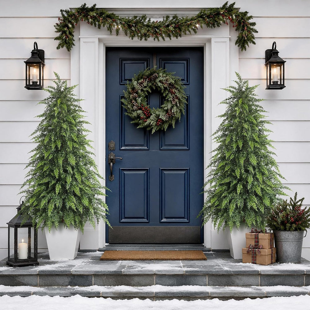2Pcs 4FT Artificial Cedar Christmas Tree Fake Plant for Front Porch Decor