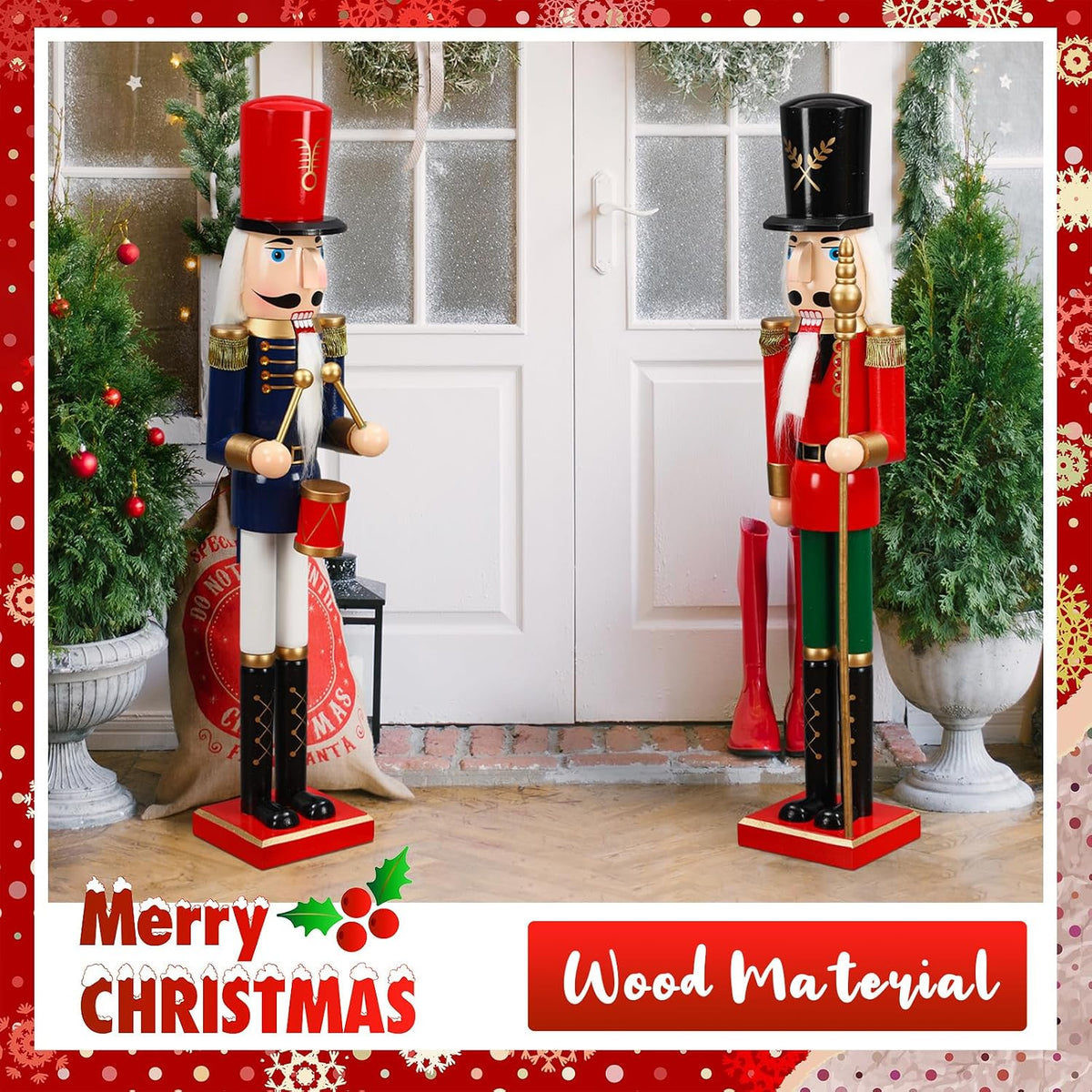 doublefill 2 pcs 32 inch xmas nutcracker wooden showing dimensions