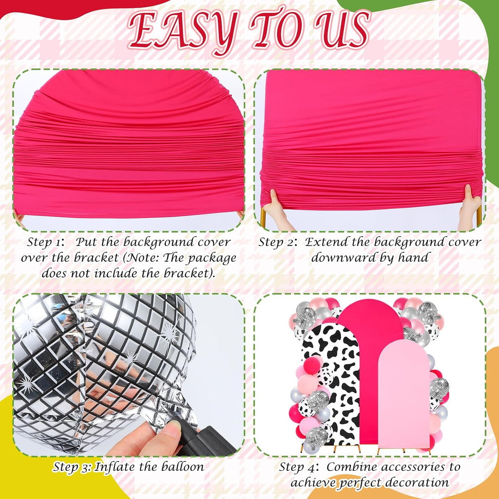 Foilswirl 34 Pieces Disco Cowgirl Party Decorations Cowgirl Arch Covers 4ft 5ft 6ft Pink Spandex Backdrop Covers Hot Pink Silver Balloon Disco Foil Balloons for Birthday Bachelorette Wedding Party
