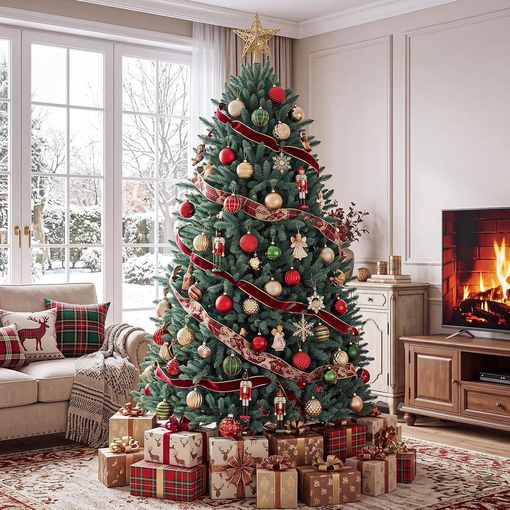 OasisCraft 7.5ft Blue Spruce Artificial Christmas Tree, Premium Hinged with S...