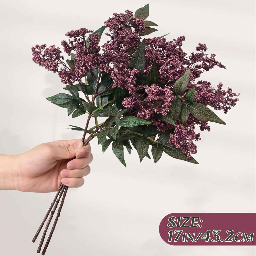 6Pcs 17In Faux Berry Stems, Artificial Nandina Branches Fall Decor