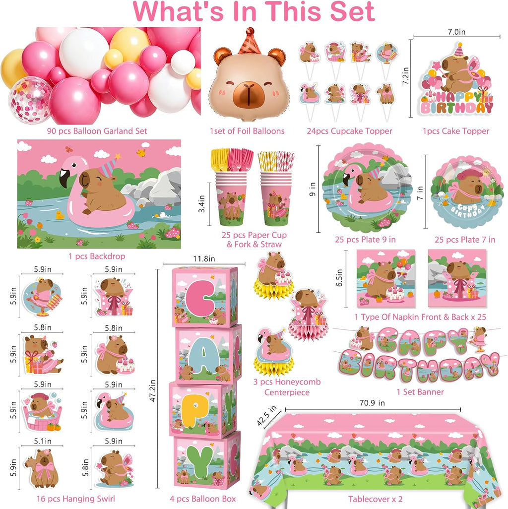 302 Pcs Pink Capybara Birthday Party Decorations Balloon Arch Set