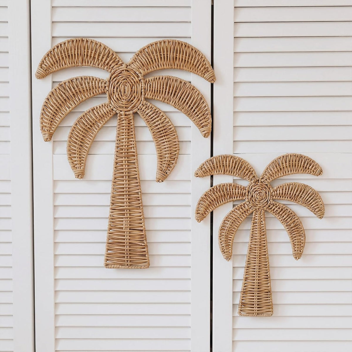 cinnvoice 2 pcs rattan palm tree wall decor showing dimensions