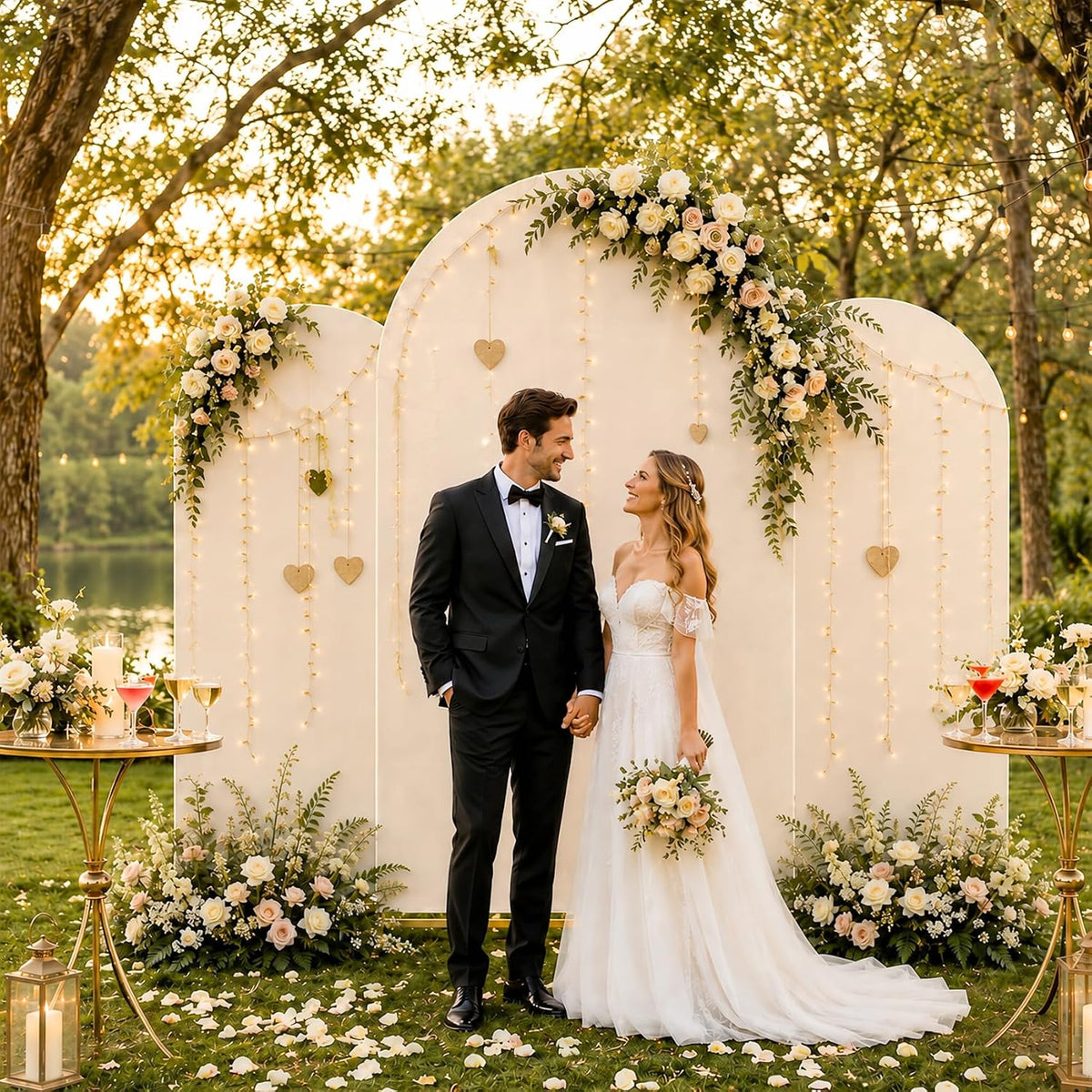 3 Pack Arch Backdrop Stand (4FT/5FT/6FT), Metal Arch Frame Stand with Cover