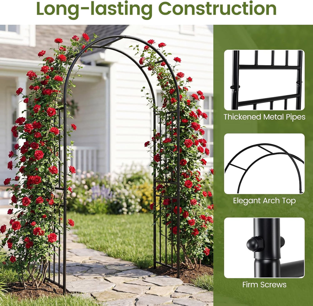 Giantex 86'' Metal Garden Arch, Outdoor Arbor Trellis with 8 Ground S...