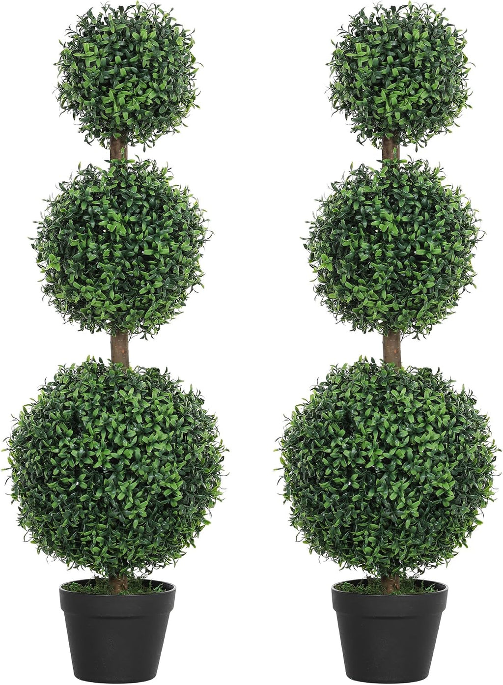 HOMCOM Artificial Triple Ball Boxwood Topiary Trees Outdoor 40" Set of 2