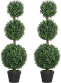 HOMCOM Artificial Triple Ball Boxwood Topiary Trees Outdoor 40" Set of 2