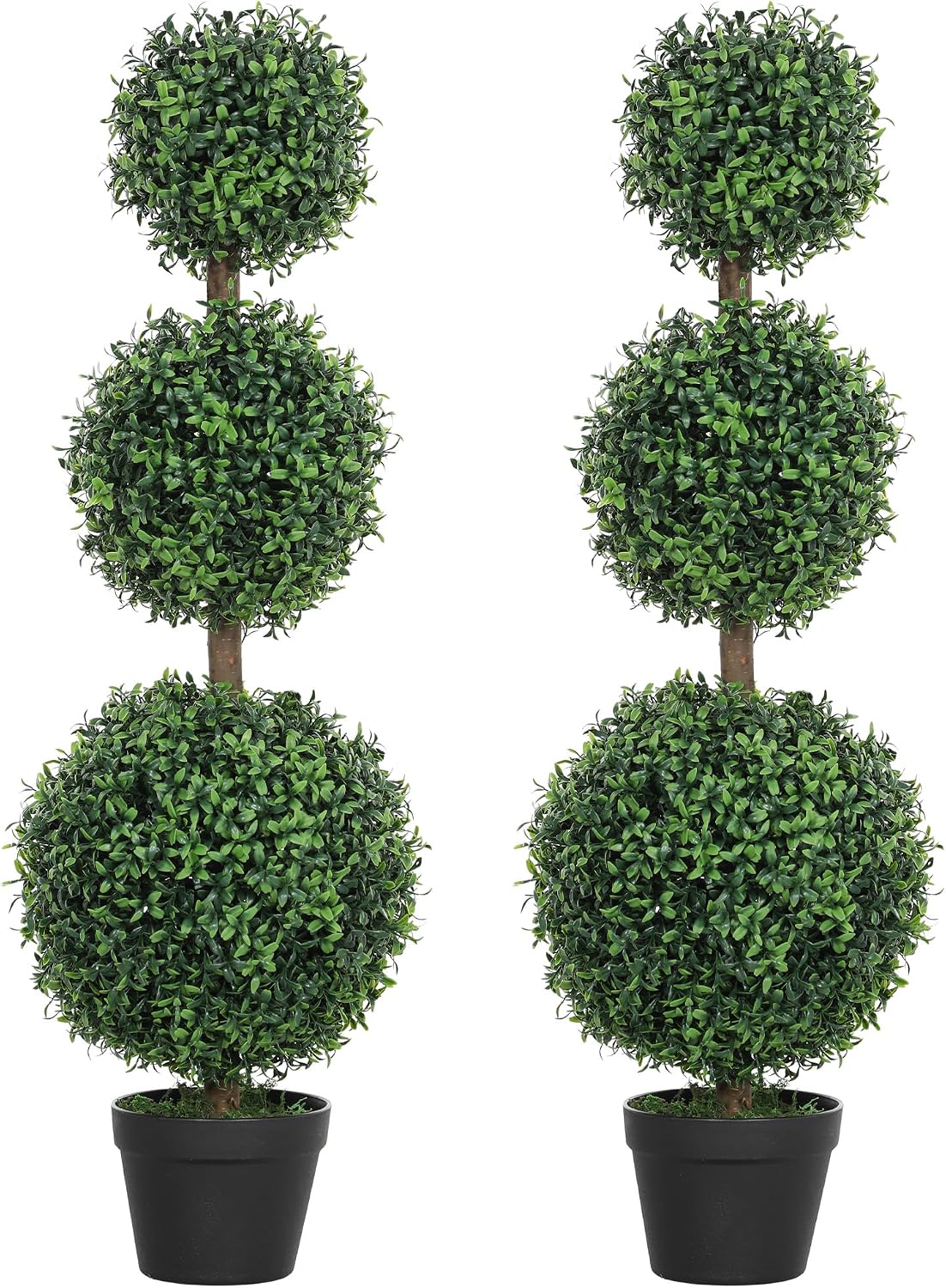 HOMCOM Artificial Triple Ball Boxwood Topiary Trees Outdoor 40" Set of 2