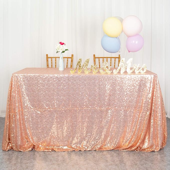 ShinyBeauty Rose Gold Table Cloths for Party 2 Packs, 72X72 Inch Sequin Tablecloths Square Glitter Table Cloth Overlay Rose Golden Tablecloths Rectangular for Wedding, Birthday Tables