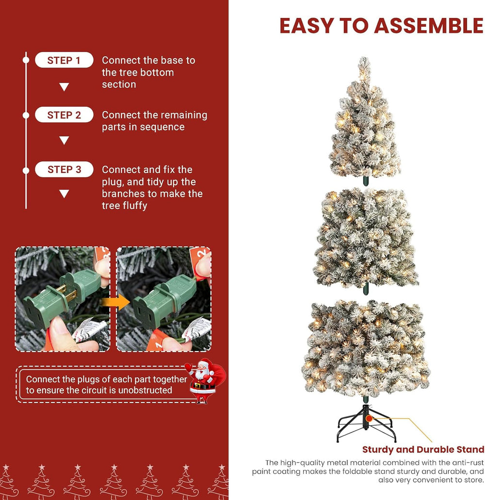 SHareconn 7ft Prelit Snow Flocked Artificial Slim Pencil Christmas Tree