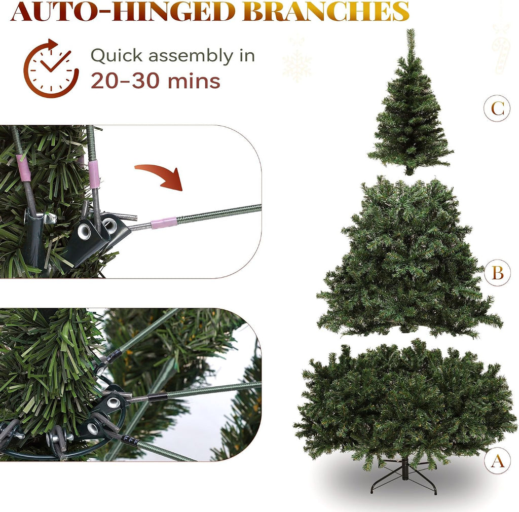 YITAHOME 7.5ft Pre-Lit Green Artificial Hinged Christmas Tree with Remote