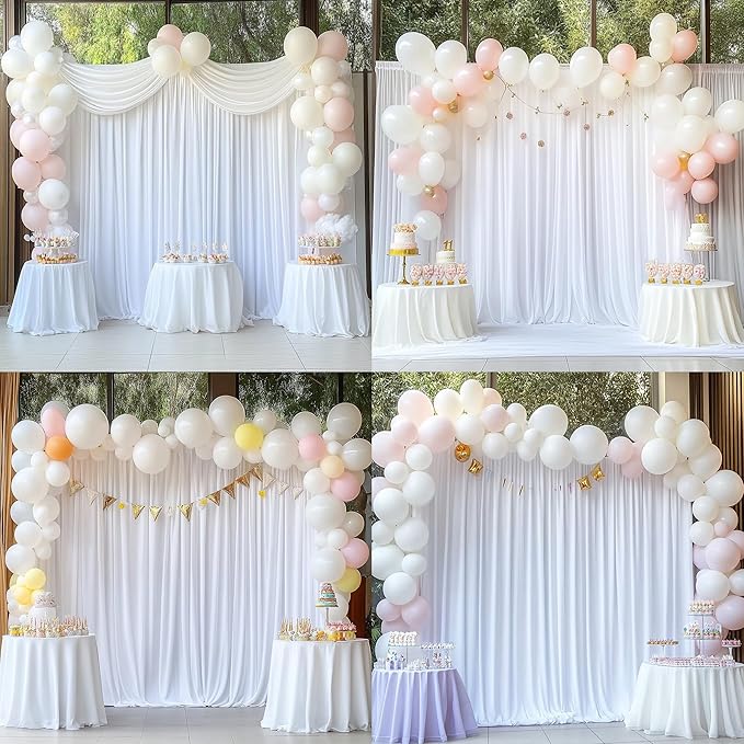 20 ft x 10 ft Wrinkle Free White Backdrop Curtain for Wedding Parties, Polyester Photo Backdrop Drapes for Baby Shower Birthday Party Backdrop Stand, Bulk Thick Background Curtains 5x10FT 4 Panels