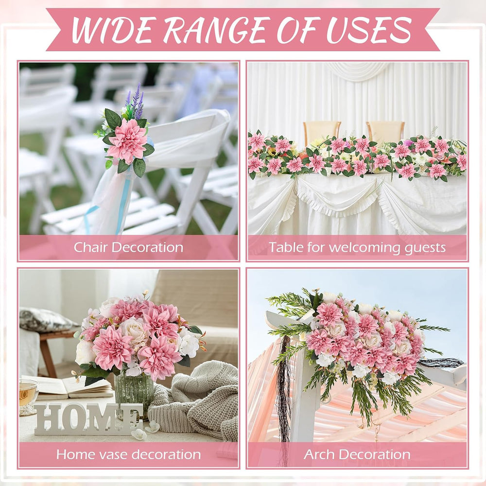 XunYee 50 Pack Artificial Dahlia Flowers Bulk, Silk Floral, Dark Pink