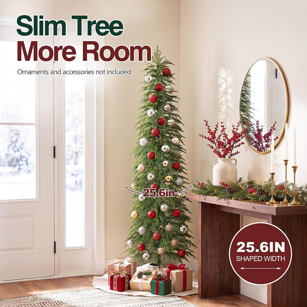 Kazeila Unlit 7 ft Slim Christmas Tree with Metal Plate Base