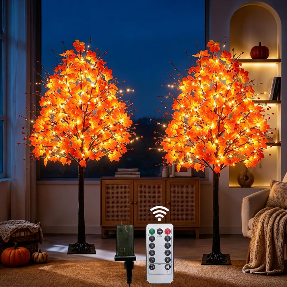 2 Pack 5FT Fall Trees with Lights Maple Tree 220LED-Remote Control&Timer