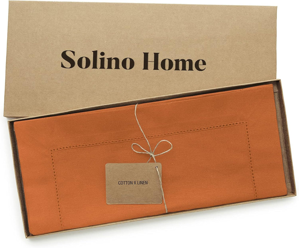 Solino Home Cotton Linen Table Runner Pumpkin Hemstitch, 14 x 72 in