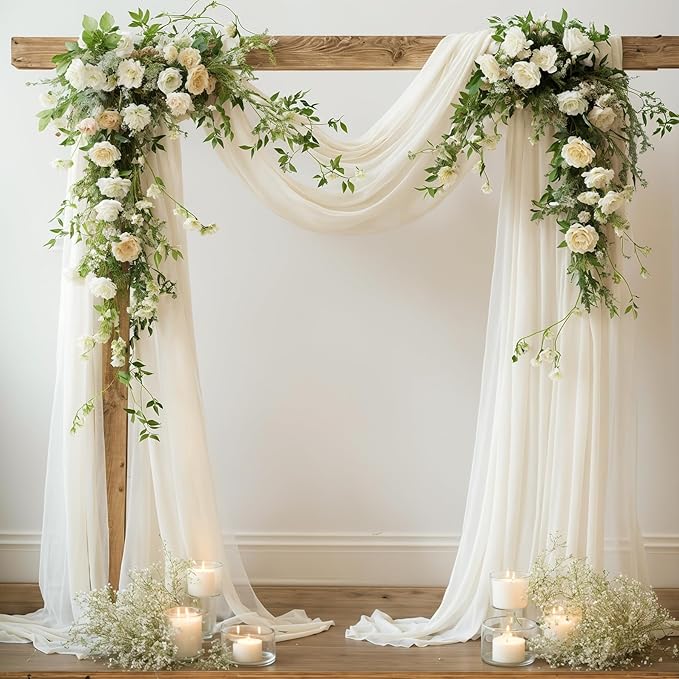 Wedding Arch Draping Fabric,2 Panels 18FT Beige Arch Drapes Chiffon Fabric Drapery Decorations for Ceremony Reception Party Ceiling Backdrop