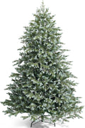 Goplus 7ft Artificial Christmas Tree, Feel Real Unlit Hinged Xmas Spruce Tree w/ 1260 Mixed PE & PVC Branch Tips, Metal Stand, Wintry Indoor Decoration for Holiday Festival