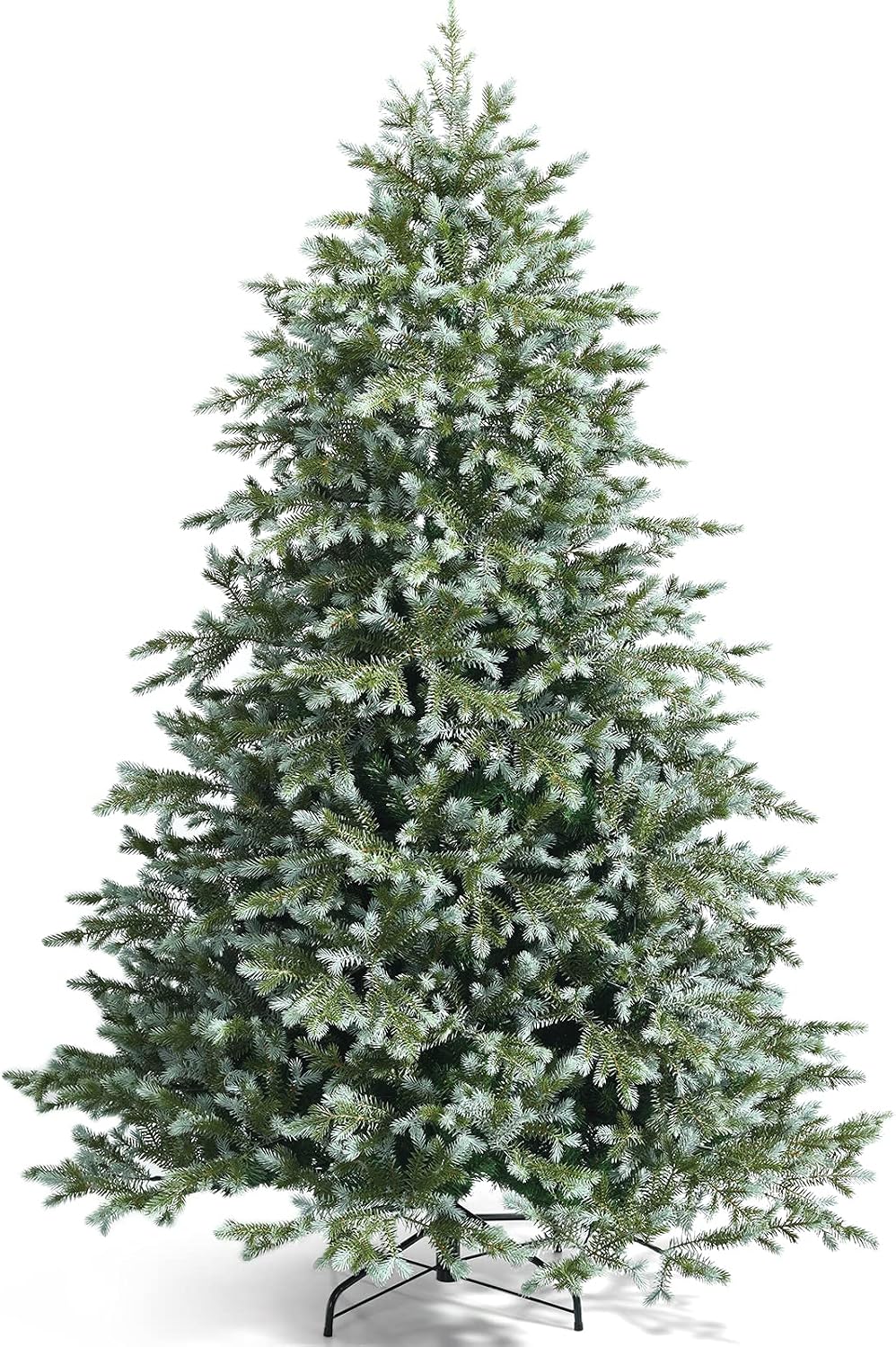 Goplus 7ft Artificial Christmas Tree, Feel Real Unlit Hinged Xmas Spruce Tree w/ 1260 Mixed PE & PVC Branch Tips, Metal Stand, Wintry Indoor Decoration for Holiday Festival