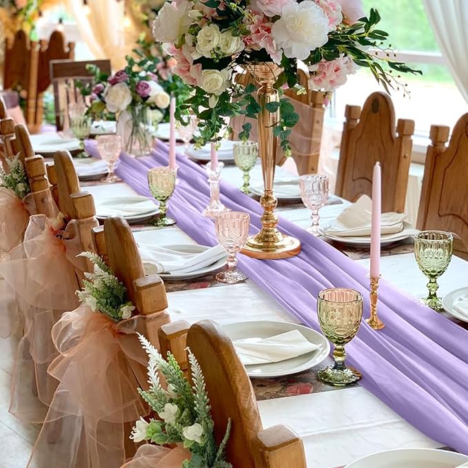 10 Pack 10ft Light Purple Chiffon Table Runners Wedding Table Runner Sheer Romantic Tulle Table Runner for Christmas Wedding Bridal Tea Party Baby Shower Birthday Party Table Decorations(120 x 12 in)
