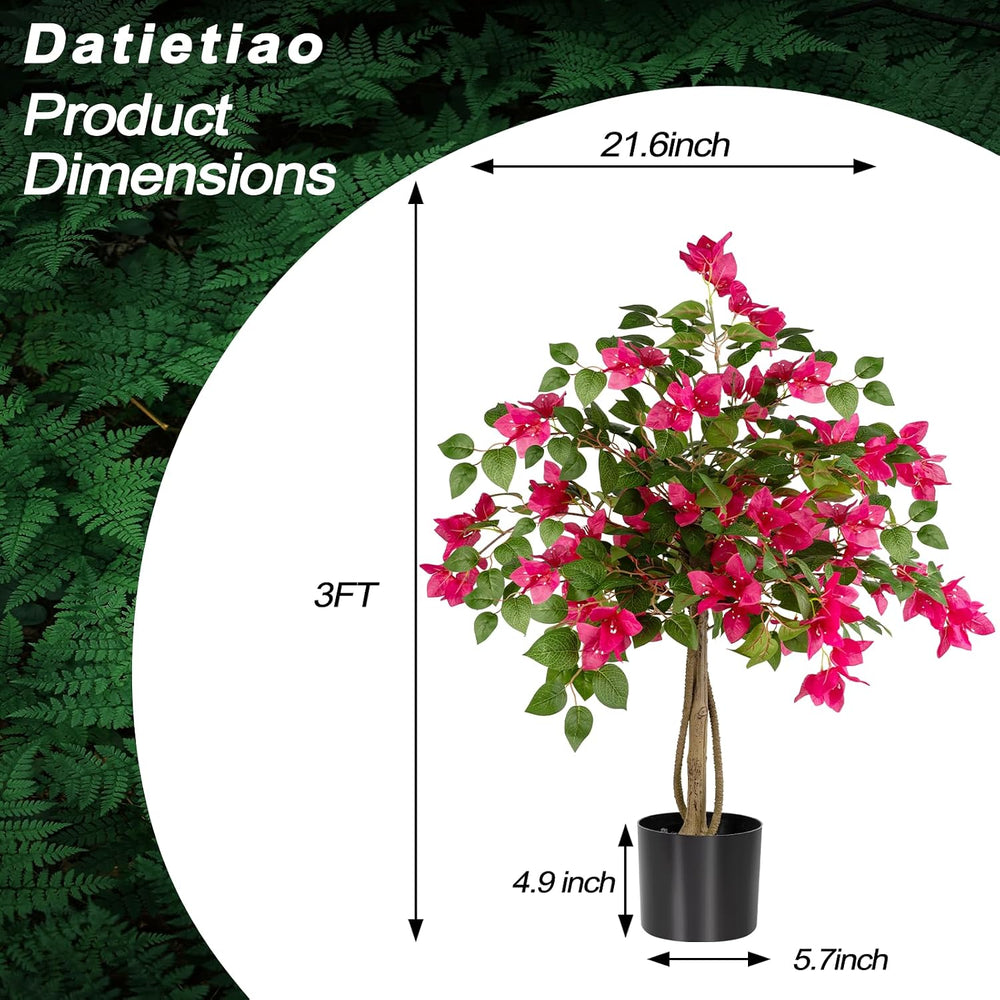 3FT Artificial Bougainvillea Tree with Lush Pink Flowers, Faux Potted Fake Pl...