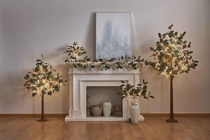 Hairui Lighted Magnolia Branches with Timer 32IN Battery Operated or USB Plug in, Faux Greenery Willow Branch with Lights 60 LED Fairy Lights for Room Fireplace Spring Decoration
