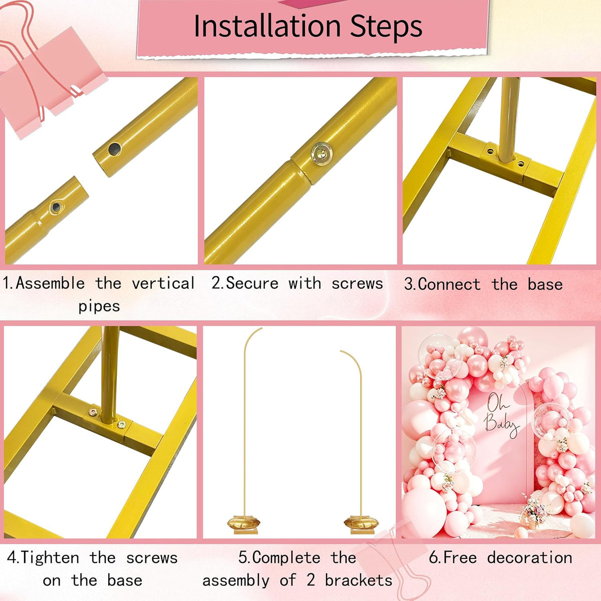 Half Balloon Arch Stand Set of 2, 7.5FT & 6.2FT Balloon Arch Kit
