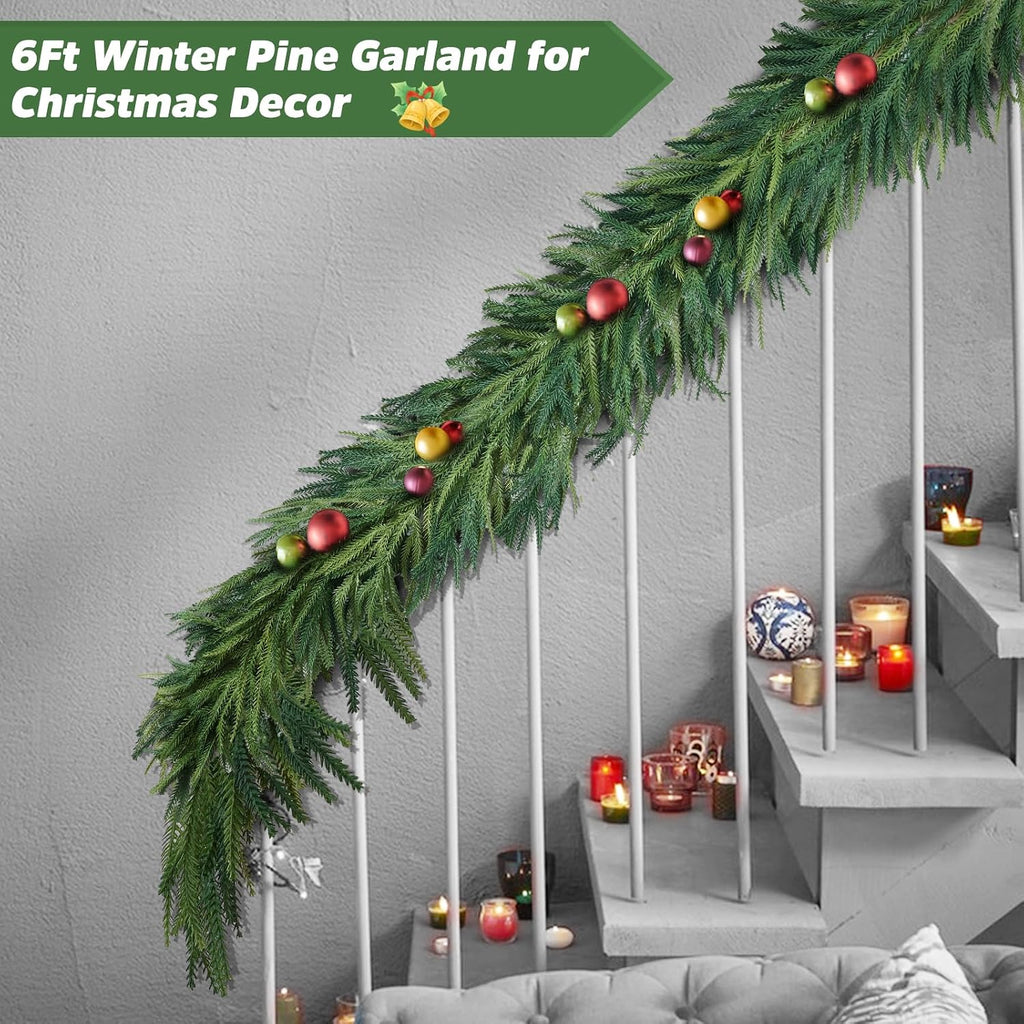 12ft norfolk pine christmas garland for mantle fireplace, package contents