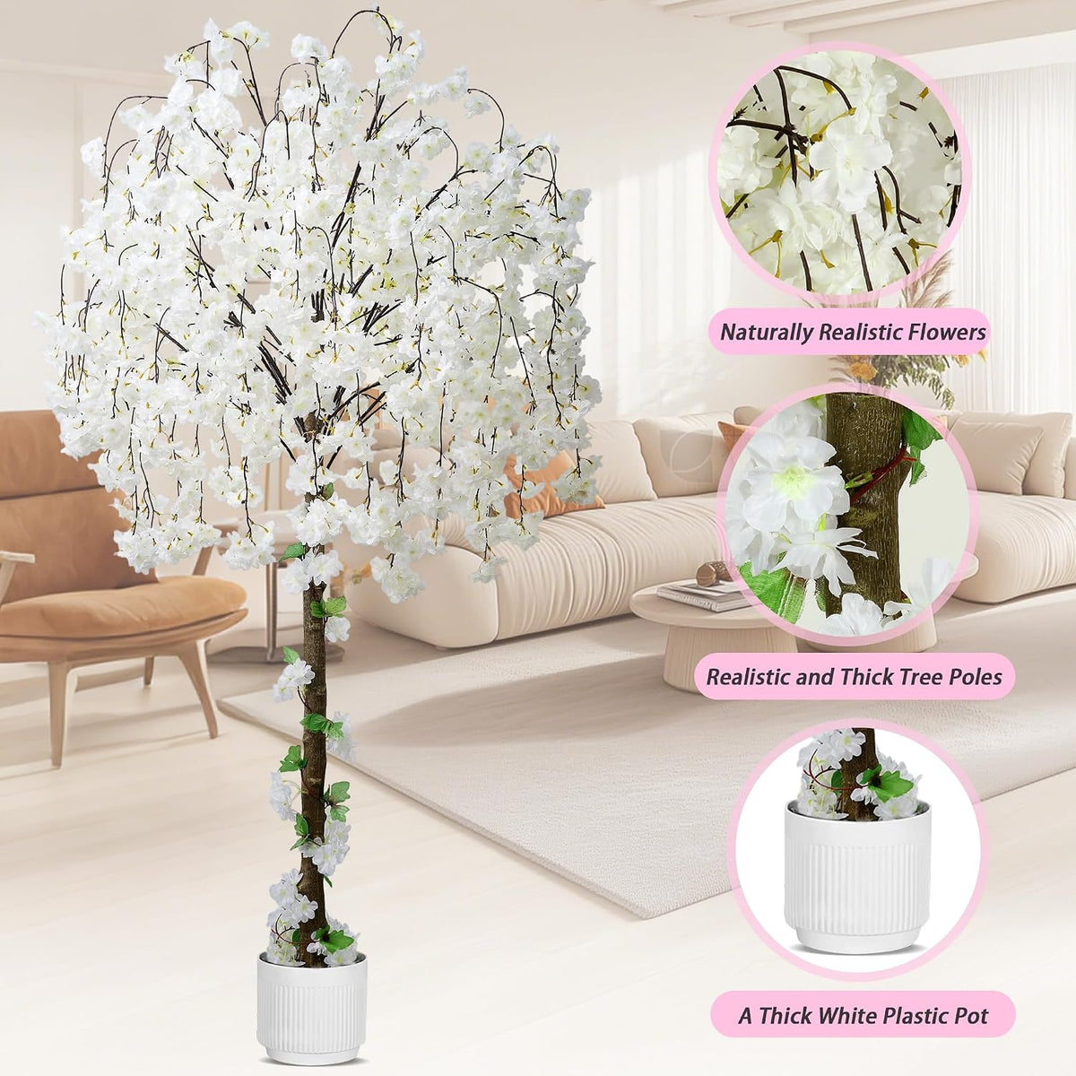 artificial cherry blossom tree, 6ft height with 100, close-up detail