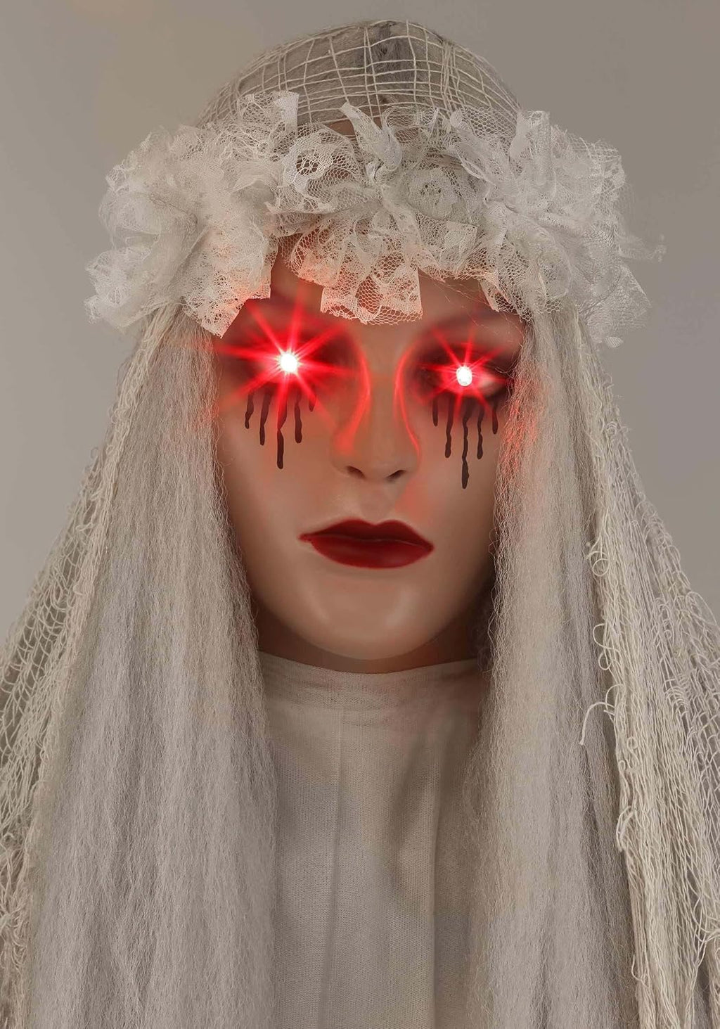 Fun Costumes Venetian Victoria White Ghost Light-Up Eyes LED Poseable Indoor Decoration Figure 66 Inches Tall, Arms Foam-Covered Wire - Standard, Gray