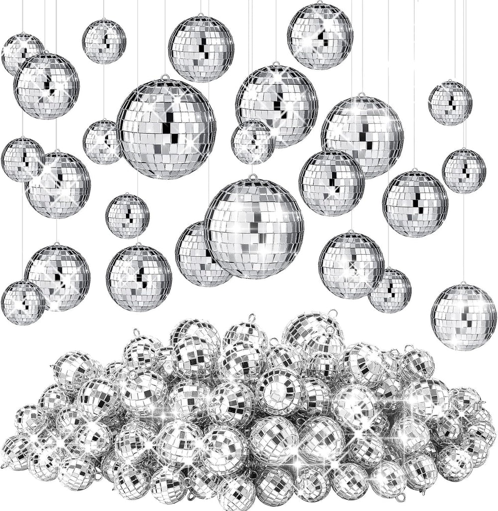 Funtery 100 Pcs Disco Balls Bulk Silver,1.2'', 2'', 3.2'&...
