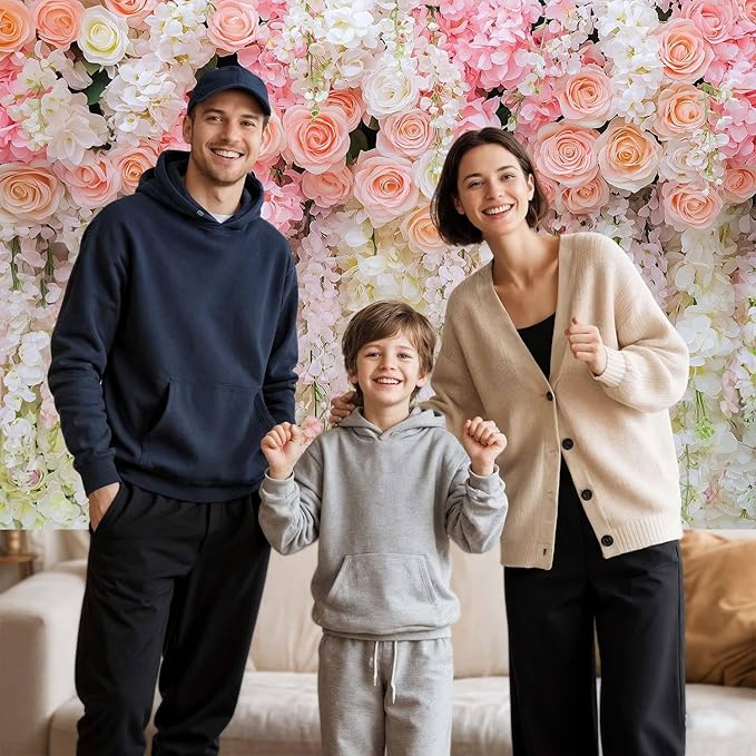 10x8ft Pink Rose Flower Wedding Photography Backdrop Spring Floral Photography Backdrop Valentine's Day Mother's Day Girl Birthday Baby Shower Wedding Bridal Party Banner Photo Booth Props Background