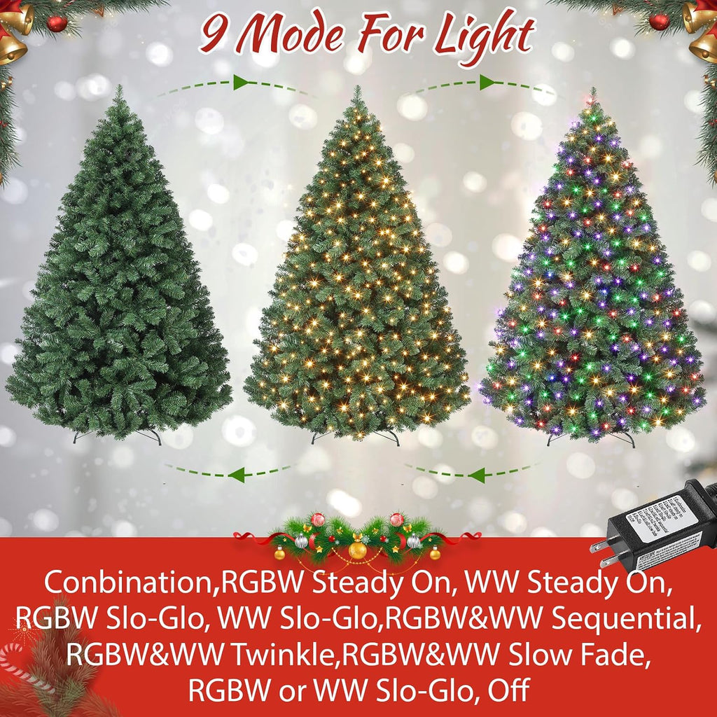 GAOMON 6ft Prelit Wide Fraser Fir Artificial Christmas Tree with RGBW Light