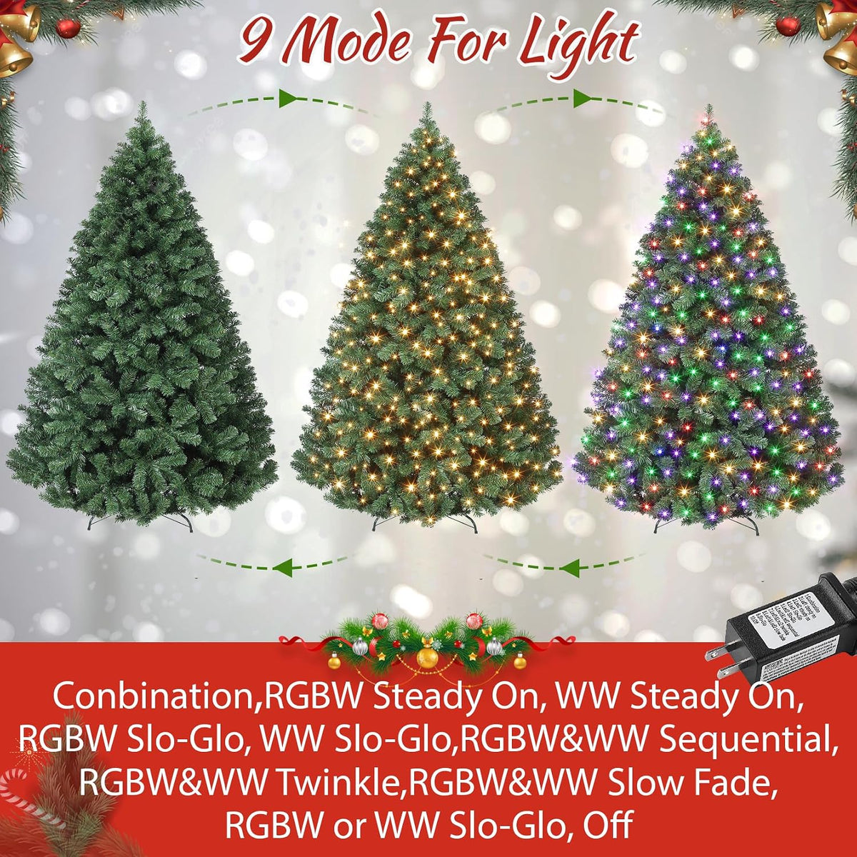 GAOMON 6ft Prelit Wide Fraser Fir Artificial Christmas Tree with RGBW Light