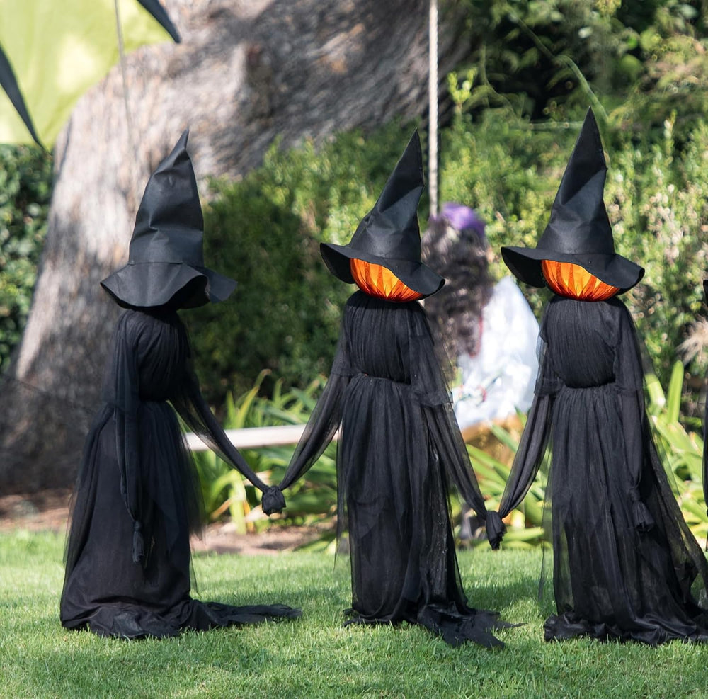 Halloween Decorations, Set of 3 Light Up Witches Holding Hands Witches with S...