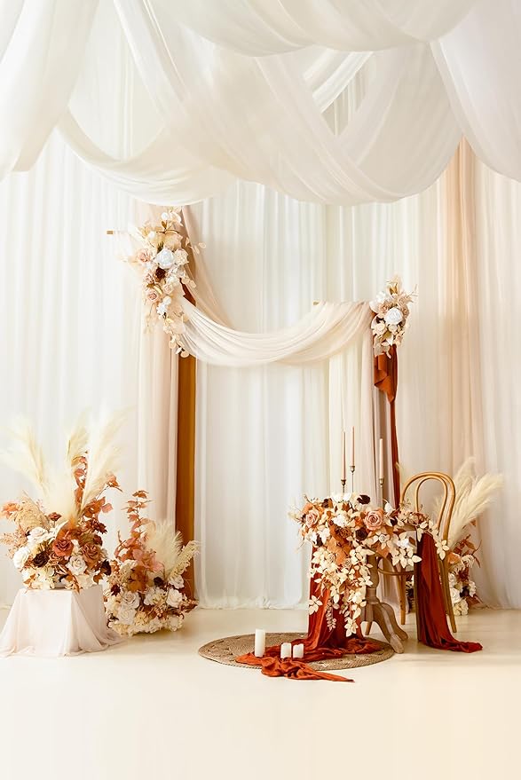 Ling's moment Wedding Arch Draping Fabric 2 Panels 32Ft x 30" Wrinkle-Free Wedding Arch Drapes Chiffon Fabric, Ivory Curtain for Wedding Ceremony Reception Background Party Home Garden Decorations