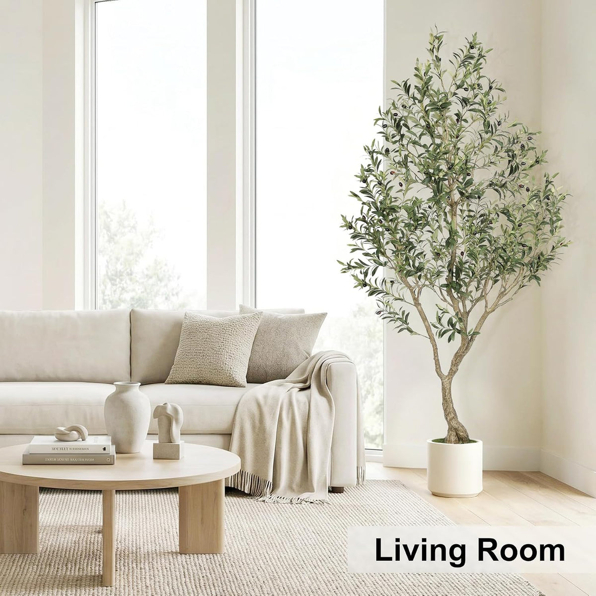 lyerse faux olive tree 7ft with sturdy white showing dimensions