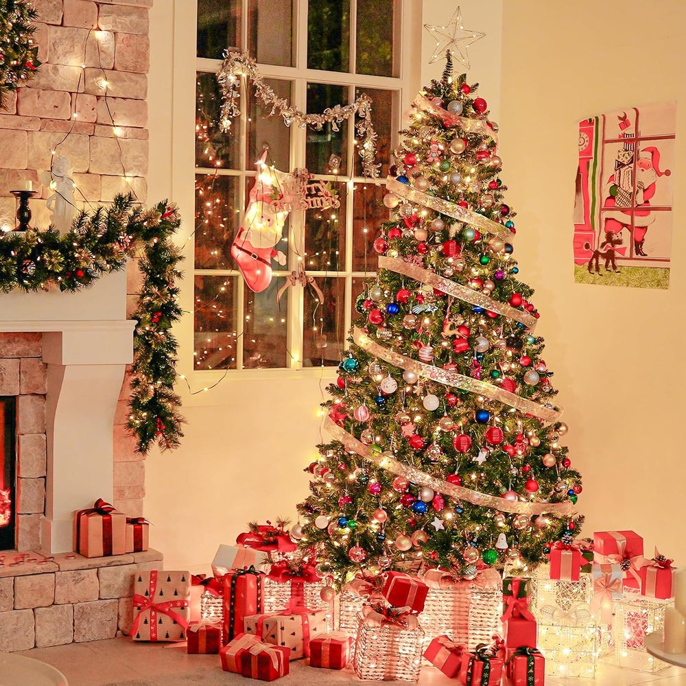 Hykolity 7.5ft Artificial Prelit Christmas Tree with 450 Multicolor LEDs