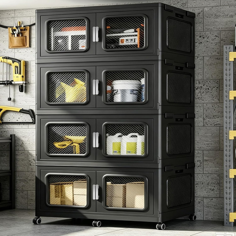 BROVIEW 1200qt Extra Large Stackable Storage Bins with Lids Black 4 Pack