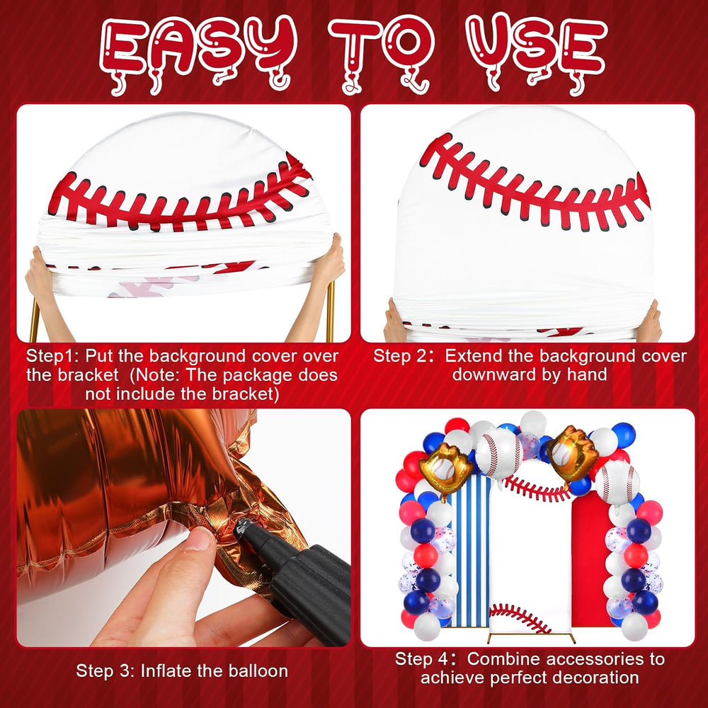 Foilswirl 34 Pcs Baseball Balloon Arch Kits, Baseball Arch Backdrop Cover