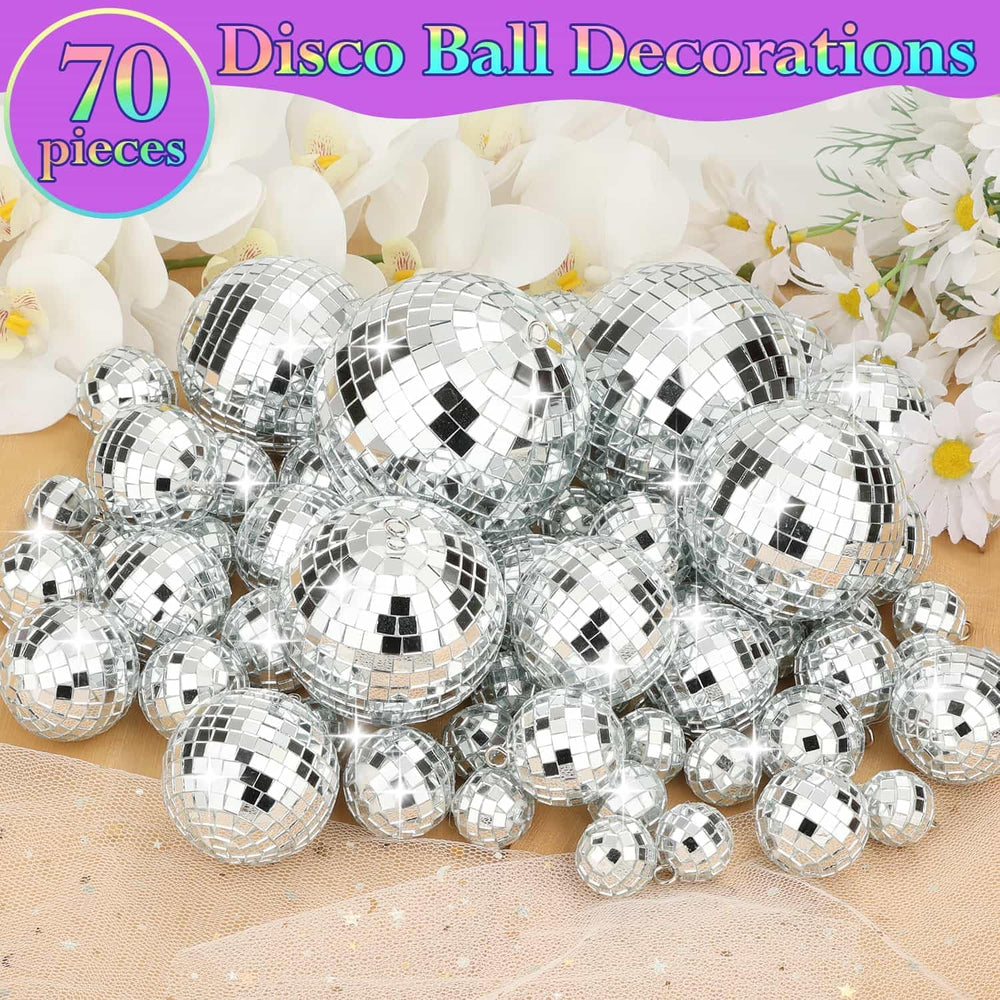 Flasoo 70 PCS Disco Ball, 5 Sizes Disco Ball Ornaments, 4/3.2/2.4/2/1.2 Inch ...