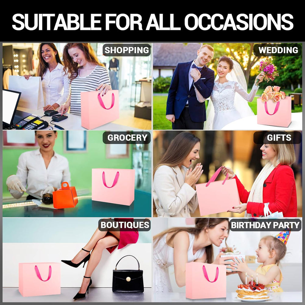 EUSOAR Small Pink Gifts Wrap Bags, 30 Pack 8.6x3.9x7 inches Shopping Bags wit...