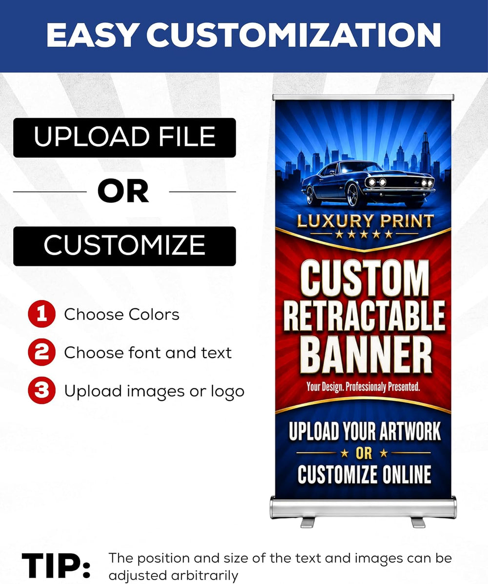 Custom Retractable Banner Stand - Ready in 1 Day - Personalized 33" x 81...